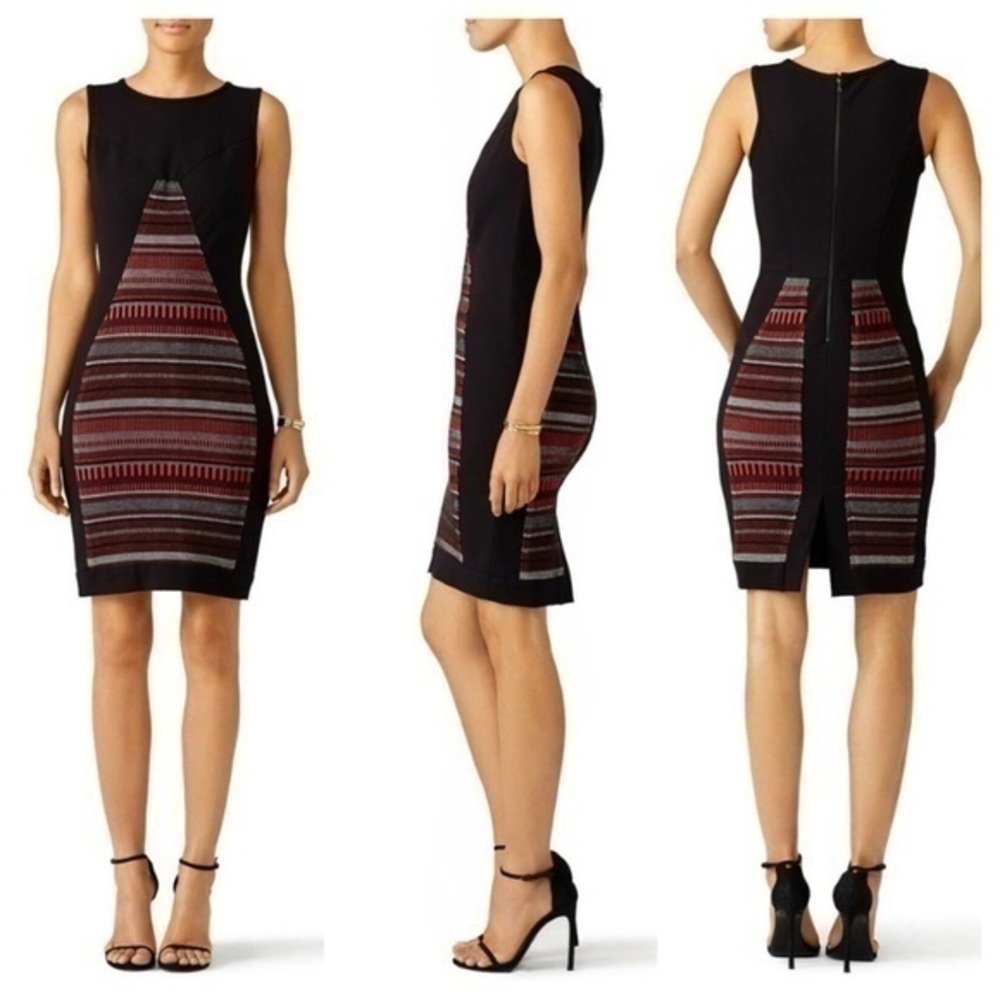 Anthro Yoana Baraschi black red stripe knit panel bodycon sheath dress 6